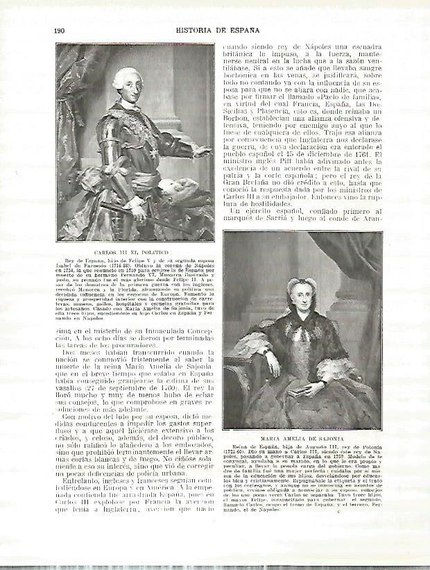 LAMINA 9206: Retratros de Carlos III el Politico y de Maria Amelia de Sajonia