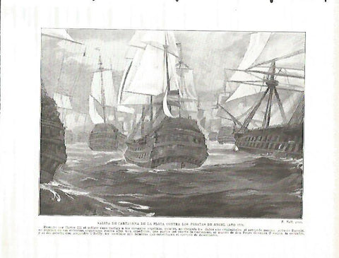 LAMINA 9218: Salida de Cartagena de la flota contra los piratas de Argel (año 1775)