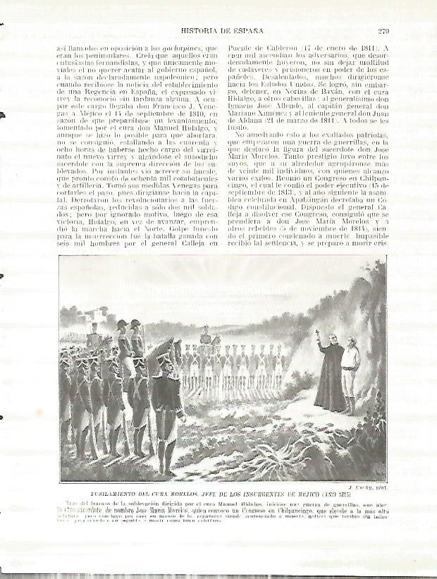 LAMINA 9260: Fusilamiento del cura Morelos jefe de los insurgente de Mexico en 1815