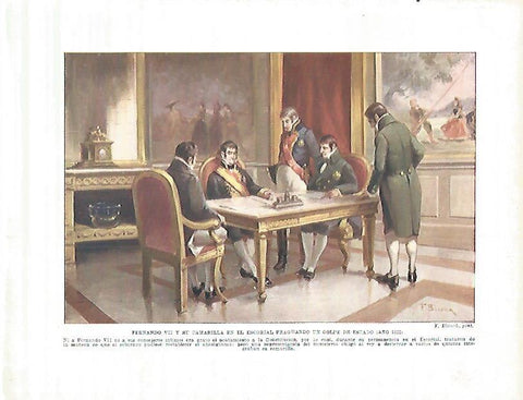 LAMINA 9266: Fernando VII y su camarilla en El Escorial fraguando un golpe de estado en 1822