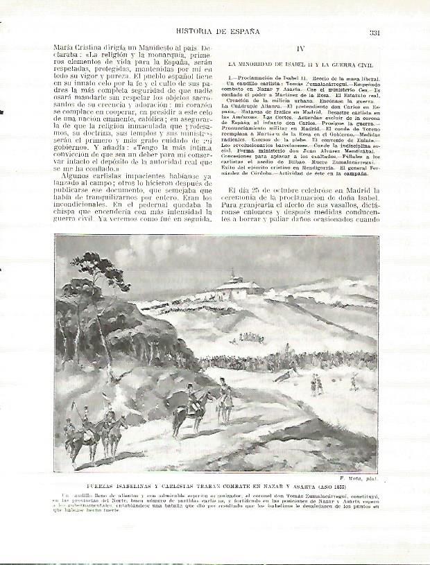 LAMINA 9291: Fuerzas isabelinas y carlistas combaten en Nazar y Asarta en 1833