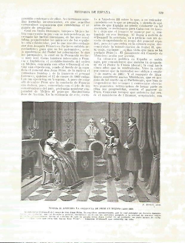 LAMINA 9316: Isabel II aprueba la conducta de Prim en Mexico en 1862