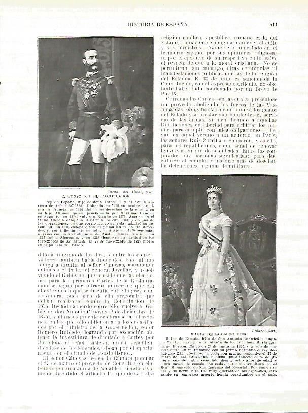 LAMINA 9332: Retratos de Alfonso XII el Pacificador y de Maria de las Mercedes