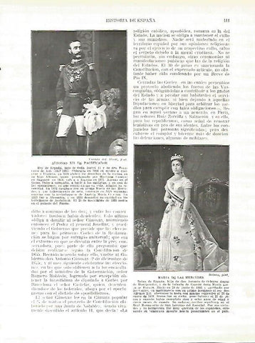 LAMINA 9332: Retratos de Alfonso XII el Pacificador y de Maria de las Mercedes