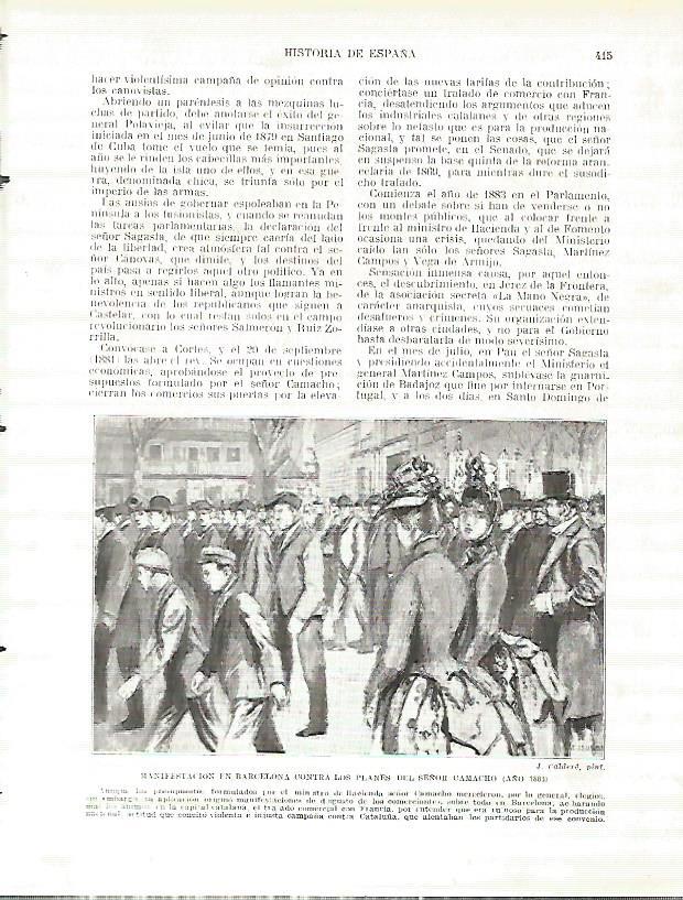 LAMINA 9334: Manifestacion en Barcelona contra los planes del Señor Camacho en 1883