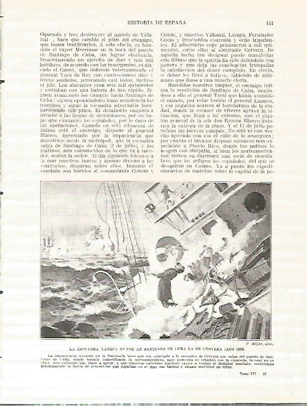 LAMINA 9350: La escuadra de Estados Unidos hunde en Santiago de Cuba la escuadra de Cervera en 1898