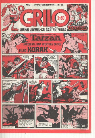 Grilo numero 26: Tarzan (filho Korak), O Foguetao X-M, Cisco Kid, Flash Gordon, Rip Kirby, Fantasma, Mandrake