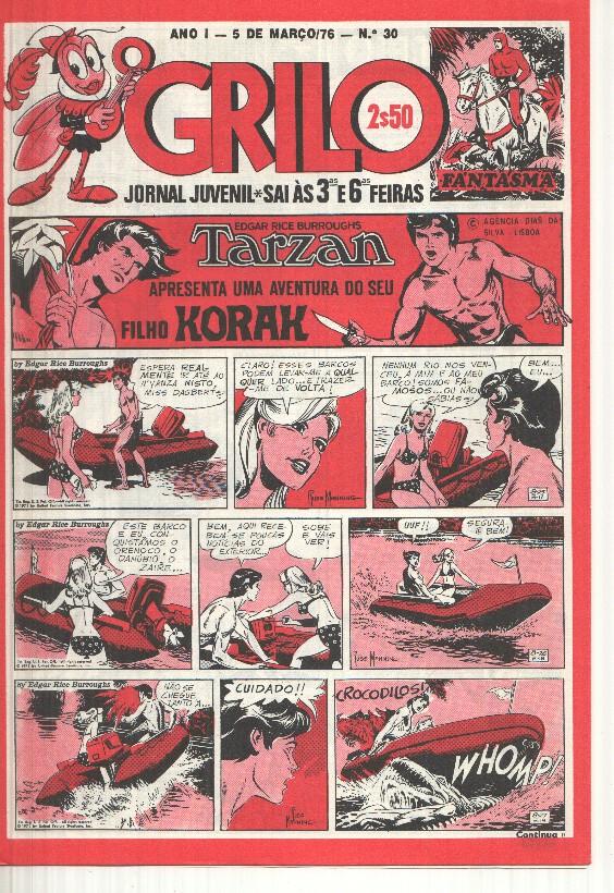 Grilo numero 30: Tarzan (filho Korak), A horda doirada, Cisco Kid, Flash Gordon, Rip Kirby, Fantasma, Mandrake