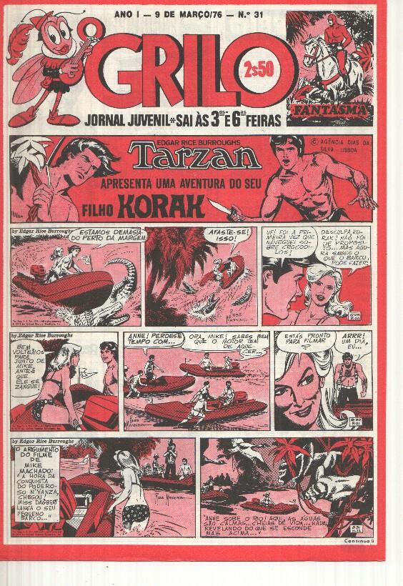 Grilo numero 31: Tarzan (filho Korak), A horda doirada, Cisco Kid, Flash Gordon, Rip Kirby, Fantasma, Mandrake