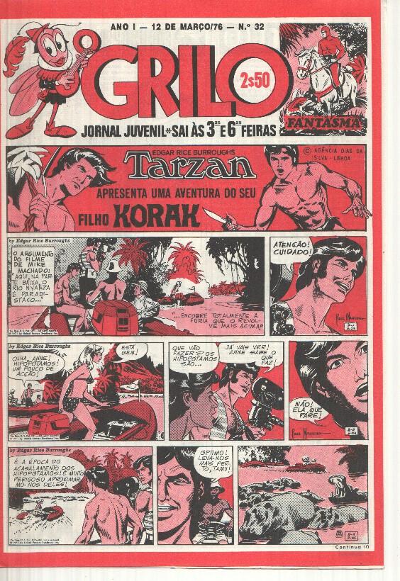 Grilo numero 32: Tarzan (filho Korak), A horda doirada, Cisco Kid, Flash Gordon, Rip Kirby, Fantasma, Mandrake