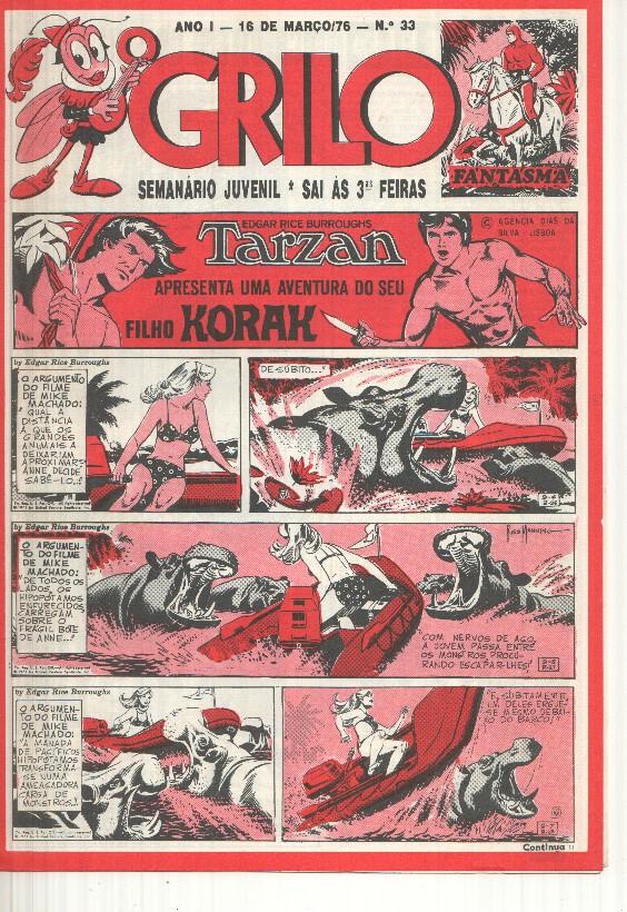 Grilo numero 33: Tarzan (filho Korak), A horda doirada, Cisco Kid, Flash Gordon, Rip Kirby, Fantasma, Mandrake