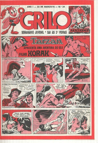 Grilo numero 34: Tarzan (filho Korak), A horda doirada, Cisco Kid, Flash Gordon, Rip Kirby, Fantasma, Mandrake