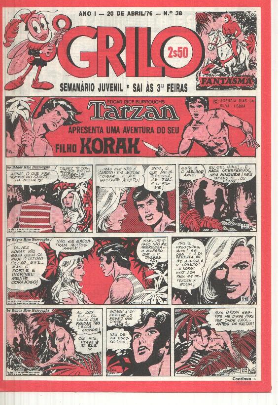 Grilo numero 38: Tarzan (filho Korak), O bando do colt, Odinson o principe viking de Blasco, Flash Gordon, Agente Corrigan, Fantasma, Mandrake