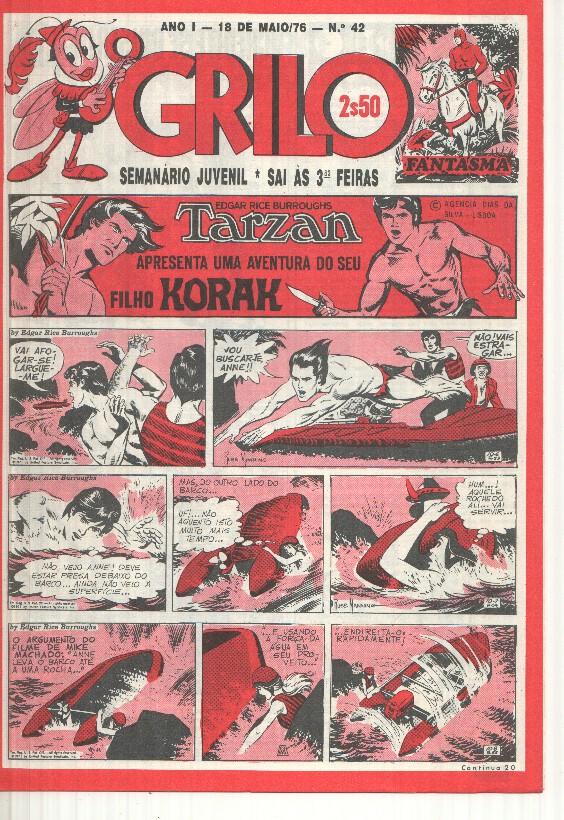 Grilo numero 42: Tarzan (filho Korak), O tesouro do condor dourado, Odinson o principe viking de Blasco, Flash Gordon, Agente Corrigan, Fantasma, Mandrake