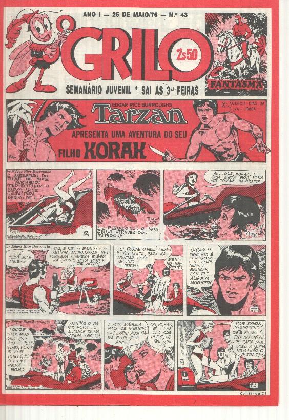 Grilo numero 43: Tarzan (filho Korak), O tesouro do condor dourado, Odinson o principe viking de Blasco, Flash Gordon, Agente Corrigan, Fantasma, Mandrake