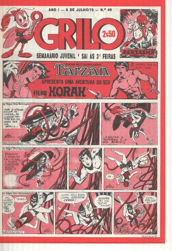 Grilo numero 49: Tarzan (filho Korak), O tesouro do condor dourado, Odinson o principe viking de Blasco, Flash Gordon, Agente Corrigan, Fantasma, Mandrake