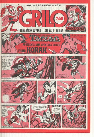 Grilo numero 49: Tarzan (filho Korak), O tesouro do condor dourado, Odinson o principe viking de Blasco, Flash Gordon, Agente Corrigan, Fantasma, Mandrake