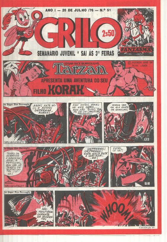 Grilo numero 51: Tarzan (filho Korak), Andrax de Bernet, Odinson o principe viking de Blasco, Flash Gordon, Agente Corrigan, Fantasma, Mandrake