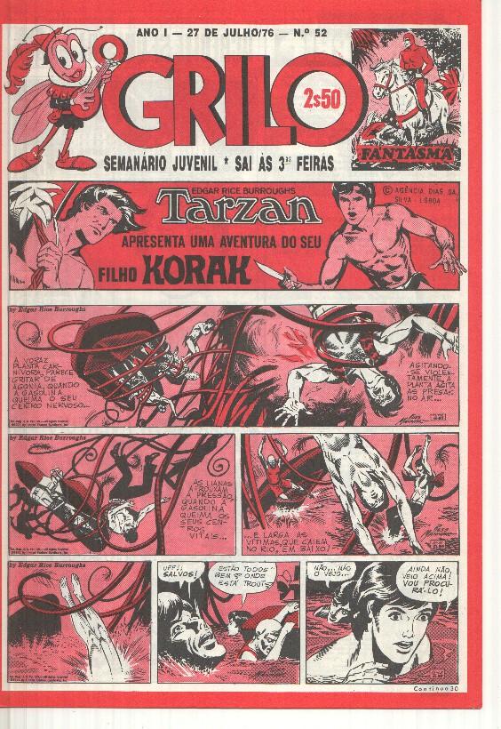 Grilo numero 52: Tarzan (filho Korak), Andrax de Bernet, Odinson o principe viking de Blasco, Flash Gordon, Agente Corrigan, Fantasma, Mandrake