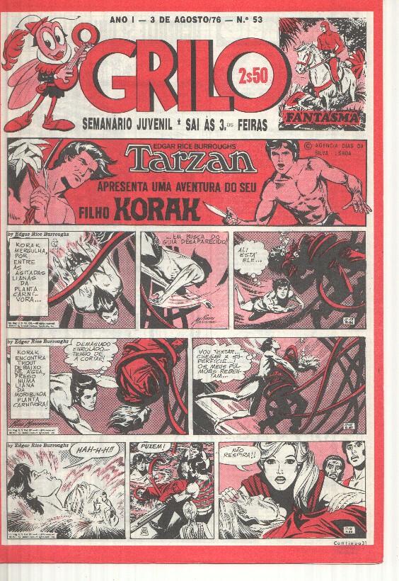 Grilo numero 53: Tarzan (filho Korak), Andrax de Bernet, Odinson o principe viking de Blasco, Flash Gordon, Agente Corrigan, Fantasma, Mandrake
