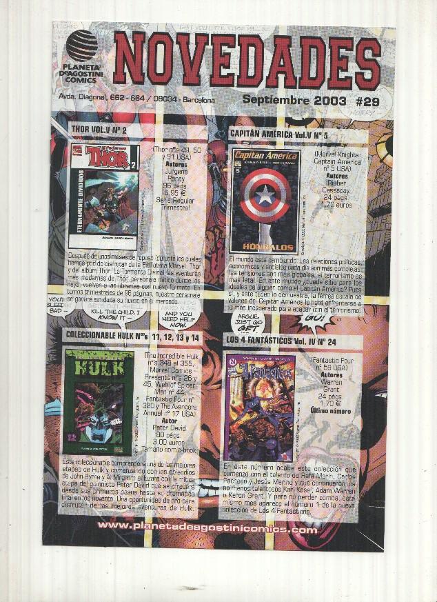 Hoja de novedades Planeta de Agostini Comics, Septiembre de 2003 numero 29