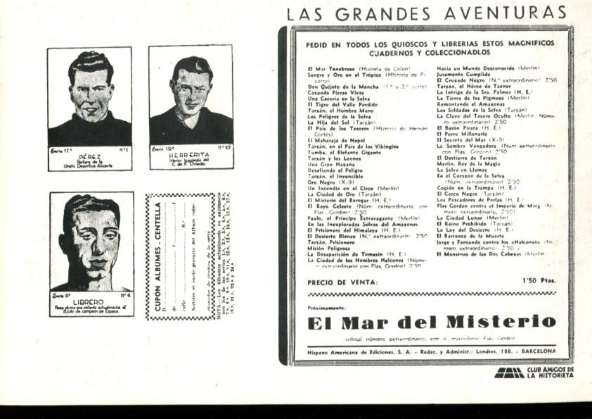 Facsimil: El Descubrimiento del Doctor Brande (trasera: Perez del Alicante, Herrerita del Ovido y boxeador Librero)