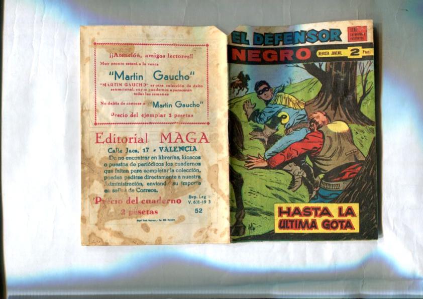 El defensor negro, original numero 52: Hasta la ultima gota  (manchas de cafe en algunas paginas)