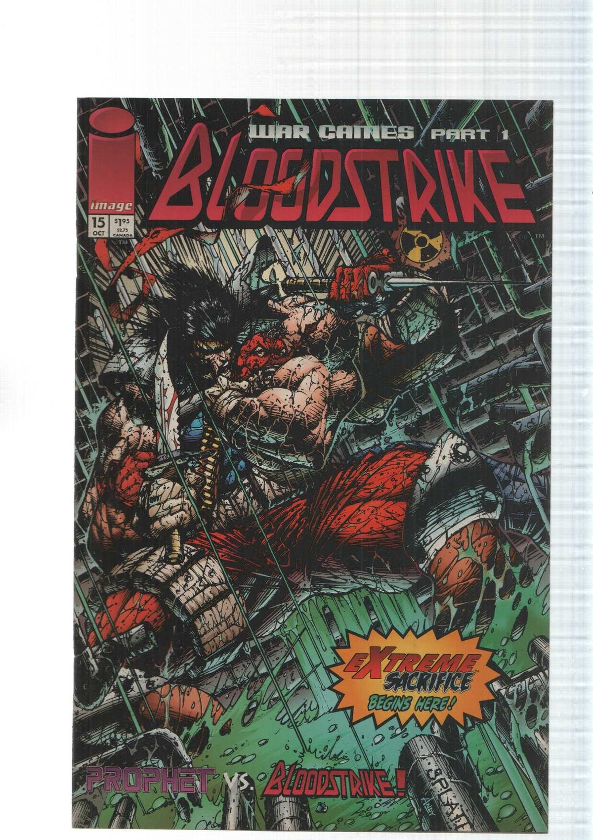 Image: Extreme Sacrifice begins here. War games part 1 - Bloodstrike vol. 1, numero 15. An Extreme Studios production