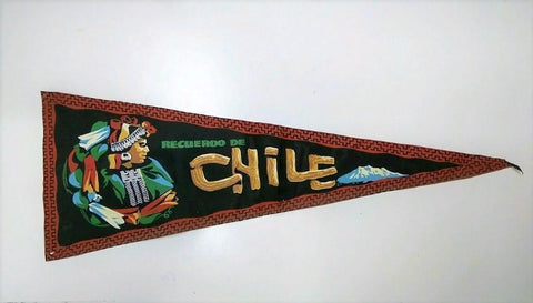 BANDERIN: CHILE : Recuerdo de Chile, con Ilustracion de jefe MAYA. (Arte Maya Chileno)