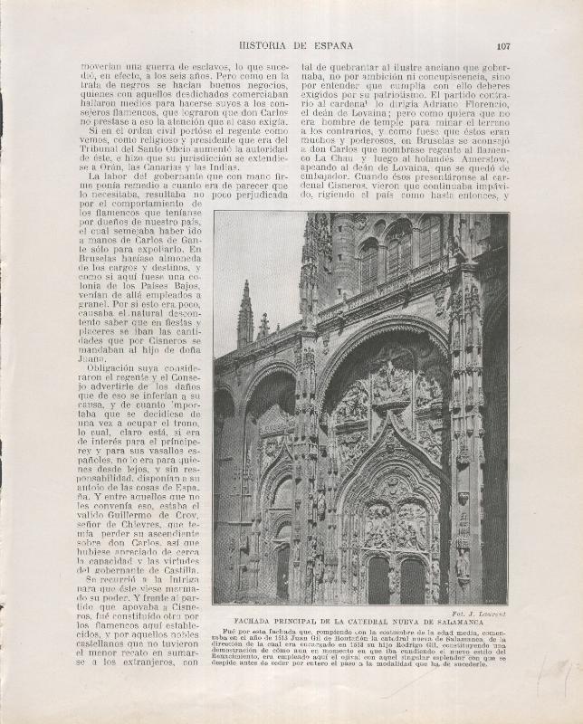 Historia de España lamina 104: Fachada principal nueva catedral de Salamanca