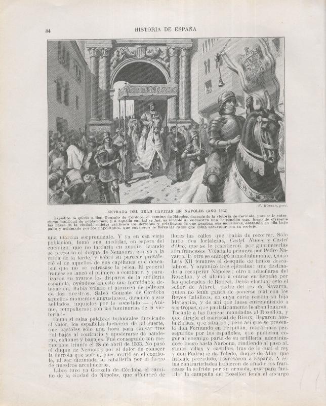 Historia de España lamina 095: Entrada del Gran Capitan en Napoles (1503)