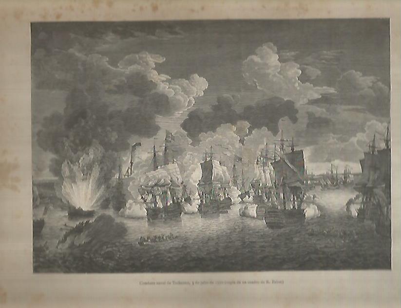LAMINA 9639: Combate naval de Tschesme en 1770