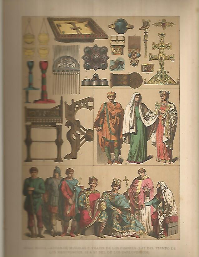 LAMINA 9642: Adornos muebles y trajes de los francos