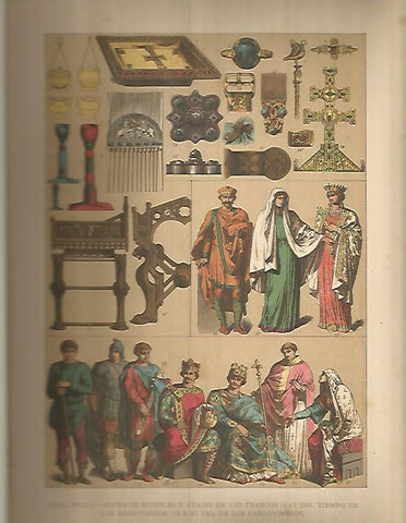 LAMINA 9642: Adornos muebles y trajes de los francos