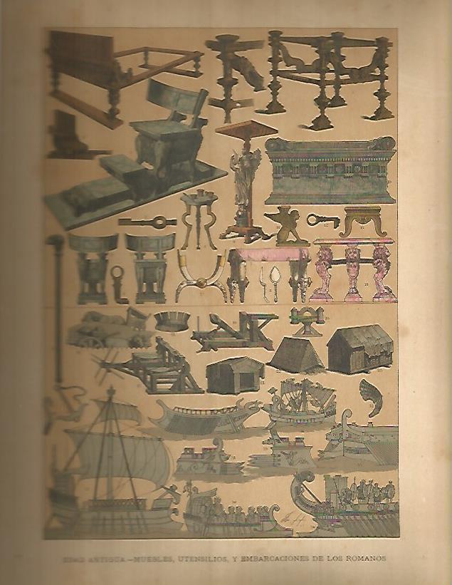 LAMINA 9644: Muebles utensilios y embarcaciones de los romanos