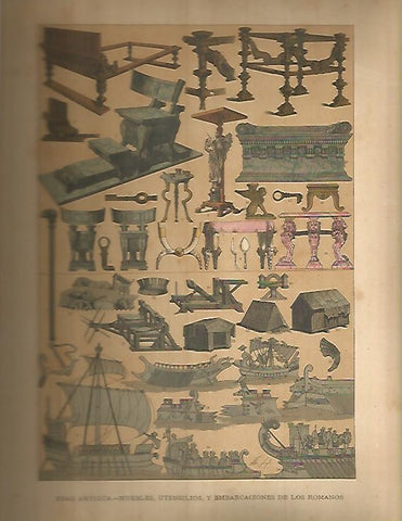 LAMINA 9644: Muebles utensilios y embarcaciones de los romanos