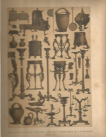 LAMINA 9646: Vasijas lamparas y candelabros de etruscos y romanos