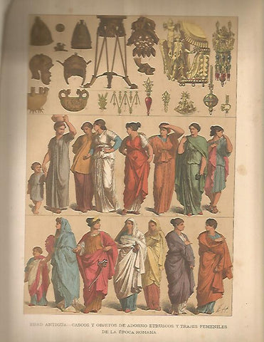 LAMINA 9652: Cascos y objetos etruscos y trajes de mujeres romanas