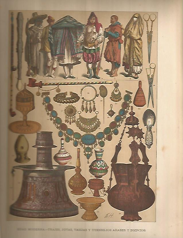 LAMINA 9653: Trajes joyas y utensilios arabes y egipcios