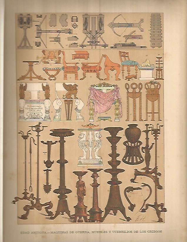 LAMINA 9667: Maquinas de guerra y muebles de los griegos