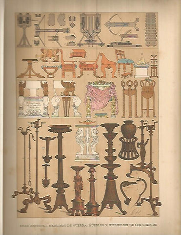 LAMINA 9667: Maquinas de guerra y muebles de los griegos