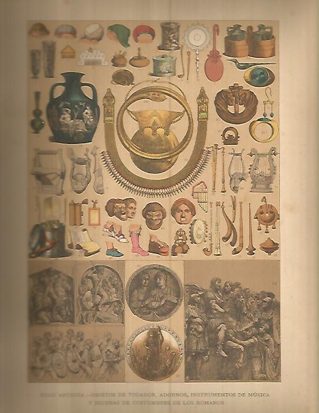 LAMINA 9714: Objetos adornos e instrumentos musicales de la antigua Roma