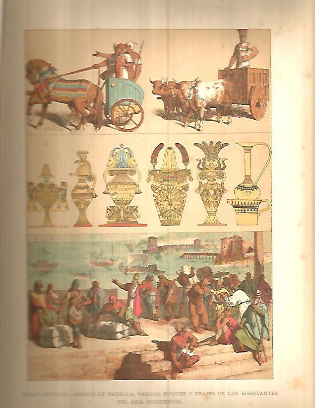 LAMINA 9734: Carros de guerra buques y  trajes de Asia antigua