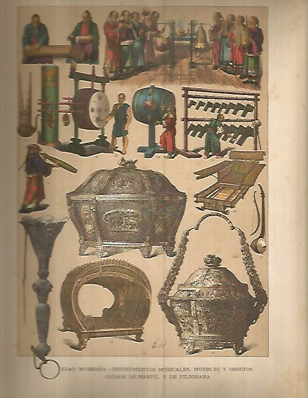 LAMINA 9743: Instrumentos musicales y objetos de  China