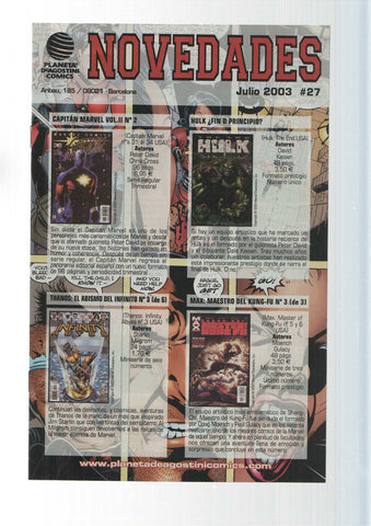 Planeta DeAgostini: Publicidad Novedades numero 27, Checklist julio 2003