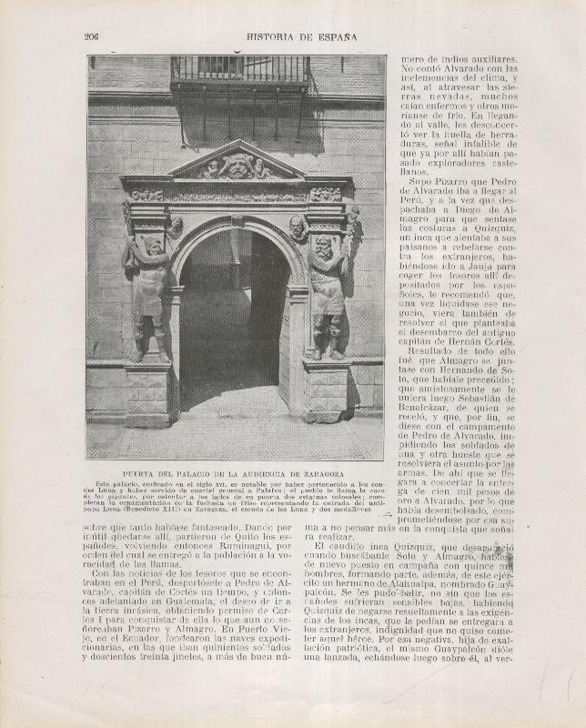 Historia de España lamina 142: Puerta del palacio de la audiencia de zaragoza