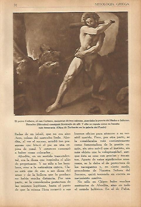 LAMINA 5583:  Hercules y Cerbero por Zurbaran