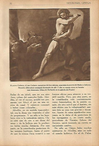 LAMINA 5583:  Hercules y Cerbero por Zurbaran