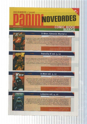 Panini catalogo, novedades num 7, Diciembre 2006. Comic Book Manga