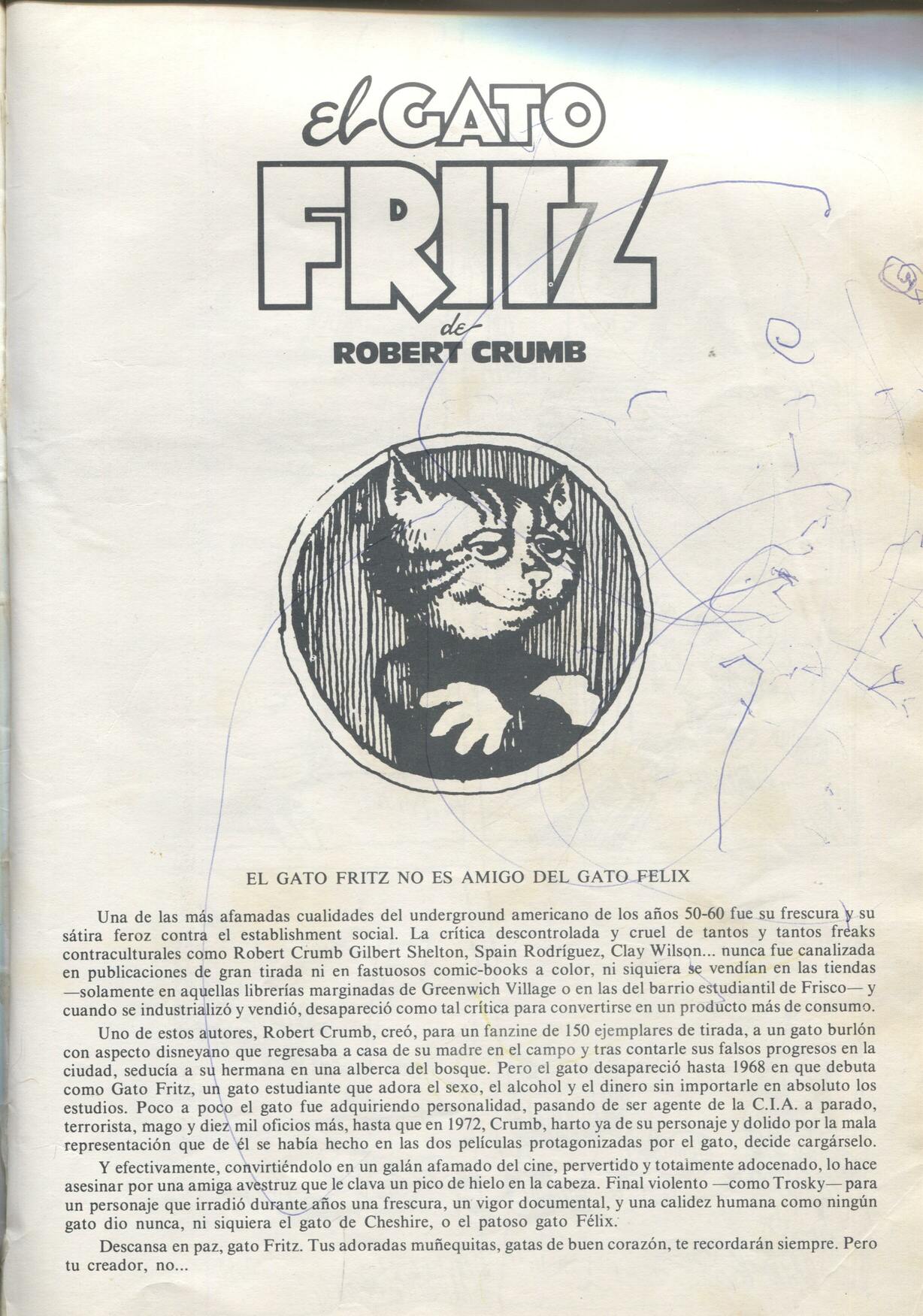El Gato Fritz de Robert Crumb (ver detalles del apunte)